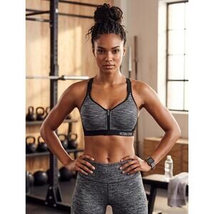Gray Front-Zip High Support Sports Bra